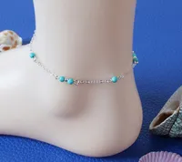 Alloy Chain Anklets Fashion Gold/Silver Plated Anklets Jewery Summer Hot Sell Vintage Blue Beads anklets accessories Drop Shipping BR234