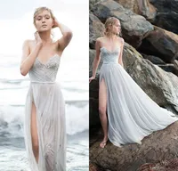 Paolo Sebastian 2017 abiti da sposa in spiaggia Bohemian abiti da sposa sexy sexy in chiffon fiocco alto laterale Plus Size Dressess modesta 2015