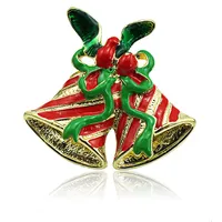 Venta al por mayor Broches Pins Fashion 2 Color Double Bells Mix Green Ribbon Brooches For Men Christmas Decoration Jewelry