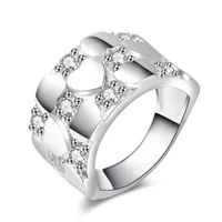 Gratis verzending nieuwe 925 sterling zilveren mode-sieraden hartvormige raster met witte diamant met pave zirkoon ring hot verkopen meisje geschenk 1742