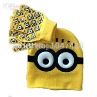 Wholesale-Free shipping 2 set Minions baby boys 2015 Children Dave cartoon winter knitted hat and gloves