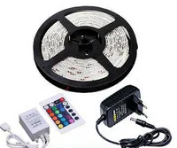 Waterproof IP65 LED Ribbon 5m SMD 2835 RGB Strip Light 12V 300LEDS Tapes Ruban 24W with 24 Keys Remote Controller 2A Power Supply Adapter