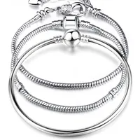 925 Sterling Silver LOVE Snake Chains Bangle Bracelet Fit European beads Charm Bracelet For women&men s Fashion DIY Jewelry Gift