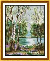 호수 풍경의 아름다운 경치 가정 장식 그림, 수제 십자수 자수 바느질 작업 캔버스에 계산 된 인쇄 DMC 14CT / 11CT