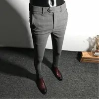 Mens klänning byxor män solid färg smal passform manlig social affär avslappnad mager kostym byxor asiatisk storlek 28-34