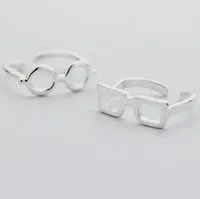 925 sterling silver sterro quadrato occhiali rotondi cornice anello di apertura per le donne ragazze adorabili dito anelli dita di vetro gioielli di personalità