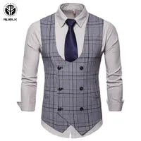 Män U-formade Casual Suit Vest Mens Foramal Weeding Dress Västar Vår Höst Mode Waistcoat Plus Storlek