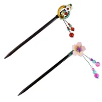 Primavera Nuevo estilo japonés largo de las mujeres de Wooden Flower horquillas del pelo del palillo tocado con grano redondo pendiente accesorios de pelo Herramientas