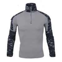 Armee Camo Langarm Schnelltrockner T-Shirts Männer Tactical Camouflage Kampf Sport T-Shirt Outdoor Tops UV-Schutz 1/4 Zip Pullover T-Shirt