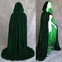 Green Cloak Velvet Hooded Cape Medieval Renaissance Costume LARP Halloween Fancy Dress