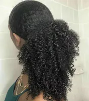 Lätt hästsvans frisyrer Clip In Human Hair Drawstring Ponytail 1B Kinky Curly Drawstring Pony Tail Afro Puffs Virgin Curly Pony Tails 120g