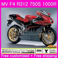 Kropp för MV Agusta F4 MV-F4 R312 750s 1000 R 750 1000cc 05 06 Kit 27HM.14 1000R 312 1078 1 + 1 MA MV F4 2005 2006 05 06 Fairing Top Black Red Red Red