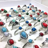 With Display box 100Pcs silver Plate Women rheinstone turquoise stone rings ring lady girls mens ring resale bague Wholesale jewelry