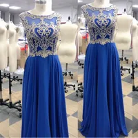 LX475 Royal Blue шифон Пром платья Line бисером Длина пола Формальное вечернее платье Повод партии одежды де soirée