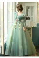 % 100 gerçek uzun açık yeşil çiçek Ortaçağ Rönesans elbisesi Sissi prenses elbise Victoria / Marie / Belle Topu ortaçağ elbise manşon.