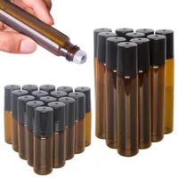 5 ml / 10ml rolamento de vidro ambarino portátil em garrafas de óleo essenciais de rollerball com bola de rolos de aço inoxidável