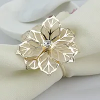 Moda serwetka pierścienie Upscale Crystal Gold Kwiat Rhinestone Wedding Party Pierścionek Home Hotel Piękny stół Dekoracja