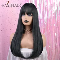 Easihair Длинные прямые синтетические парики с челками косплей парики для чернокожих женщин высокой плотности волос волосы волосы высокая температура