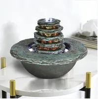 HOT Wholesales Free shipping 2019 7.5in Faux Cyan Stone Waterfall Indoor Fountain with LED Light