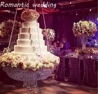 Lyxig kristall hängande tårta rack bröllopstårta står transparent kristall pärlor akryl blomma stå bröllopsbordets mittpunkt