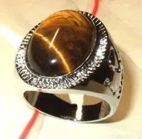 Darmowa Wysyłka Nowa Gorąca Moda Piękny Srebrny Tybet Brown Jade Męski pierścień Rozmiar 8 9 10 11