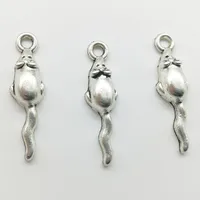 200pcs/Lot Little Mouse Alloy Charms Pendant Retro Jewelry DIY Keychain Ancient Silver Pendant For Bracelet Earrings Necklace 24*6mm