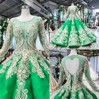 2020 볼 가운 녹색 웨딩 드레스 럭셔리 페르시 긴 소매 레이스 Appliqued 신부 가운 웨딩 드레스 Vestido de Novia