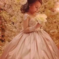 2020 Симпатичные Длинные рукава девушки цветка платья для свадьбы бальное платье Аппликация Кружева из бисера Длинные Первое причастие платья Little Girl