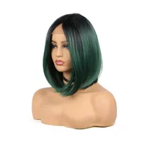 Arbeiten Sie grüne Perücke Lace Front Wig Synthetic Short Bob Gerade Ombre Haar-Perücken