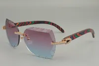 2019 Ny naturlig färg trä solglasögon, 83003-53-B, personifierad mode diamant gravyr lins x modell solglasögon, storlek: 58-18-135mm