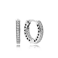 Boucles d'oreilles cœur serti boîte originale pour Pandora 925 petit anneau d'oreille en argent sterling pour les femmes des hommes OREILLE