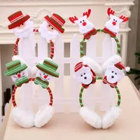 Navidad lindo orejeras de invierno del oído Keep Warm Cotton manguitos del oído reno la celebración de días Impreso de Santa muñeco de nieve 3D vendas sombreros WY195Q-2