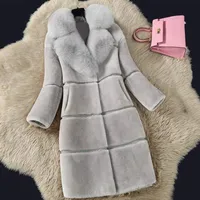 양 Shearing Cashmere Coats 2018 가을 겨울 긴 외투 모방 여우 모피 칼라 코트 모피 여성 코트 플러스 사이즈 5XL