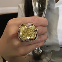 Grandi donne anello di cristallo citrino partito di cocktail della pietra preziosa zircone diamante bling formati a caldo in argento banda barretta di colore oro bianco 6-10