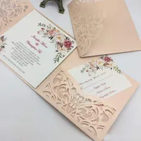 新しいスタイルユニークなレーザーカット結婚式の招待状カード高品質のパーソナライズされたホロウの花のブライダル招待カード