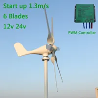Uruchom 1,3 m / s New Turbina wiatrowa 800W 12 V 24V z 6 ostrzami i kontrolerem ładowania PWM do użytku domowego