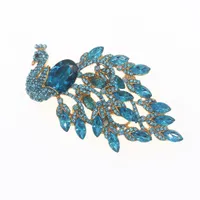 Mode smycken blå kristall guldplätering stor djur peacock brosch pin för kvinnor akryl lapel pin