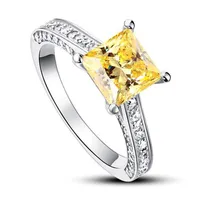 Anéis de casamento requintado 1,5 Ct Princesa Cut Yellow Canary Criado diamante 925 prata esterlina anel de noivado