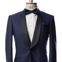 Partido de visita azul Men Suits 2019 Groom Wear Black Shawl lapela Custom Made Two Piece Wedding Groomsmen smoking (Jacket + calças)