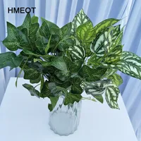 HMEOT 1 piezas rábano verde / mancha blanca / agua fría / batata / planta artificial de seda pegada, decoración del hogar del jardín planta verde