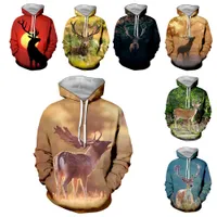 SONSPEE Männer Frauen Antilopen Mode Sweatshirt 3D Druck Tier Hirsche Hoodie Langarm Hip Hop Top O Neck Street Pullover C087-15
