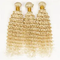 Blonde brasilianische tiefe gelockte Haarverlängerungen 7a 100% menschliche Haarwebart enge verworrene lockige Haare tiefe Welle 3pcs Jerry Curl # 613
