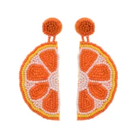 Creative Fruit Style Lemon Orange-shaped with Beaded Dangle Earrings Summer Cool Beach Handmade Woven Statement Earrings for Women