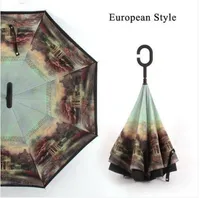 Gratis verzending Groothandel Omgekeerde paraplu Winddichte achterzijde voor UV-bescherming ondersteboven C Handle