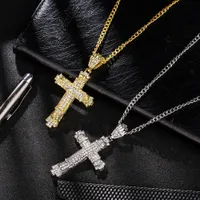Hip Pop Cross Diamonds Pendant Necklaces for Men Women Charm Statement Cross Necklace Cool Jewelry Gold Plated Copper Zircons Cuban Chains