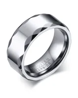 Grabado gratuito de 8 mm de alto anillo de boda para hombre de carburo de tungsteno pulido con borde facetado K3749