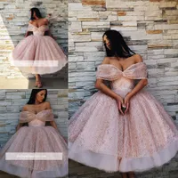 2019 Różowe cekiny Prom Suknie Wieczorowe Mini Sukienki Homecoming Short A Line Off Ramię Cocktail Party Dresses Custom Made BC1226