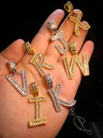 A-Z Iced Out Baguette Letters Pendant Necklace Gold Silver Bling Zirconia Men Hip Hop Pendant With Rope Chain