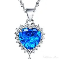 Ocean Heart Necklace S925 Silve Clavicle Chain Blue Crystal Heart Colgante Artículo Joyas Titanic the necklace