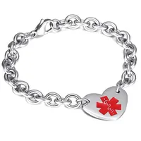 Signe médical Bracelets de chaîne d'identité Bracelets de coeur Bracelets en acier inoxydable Titane